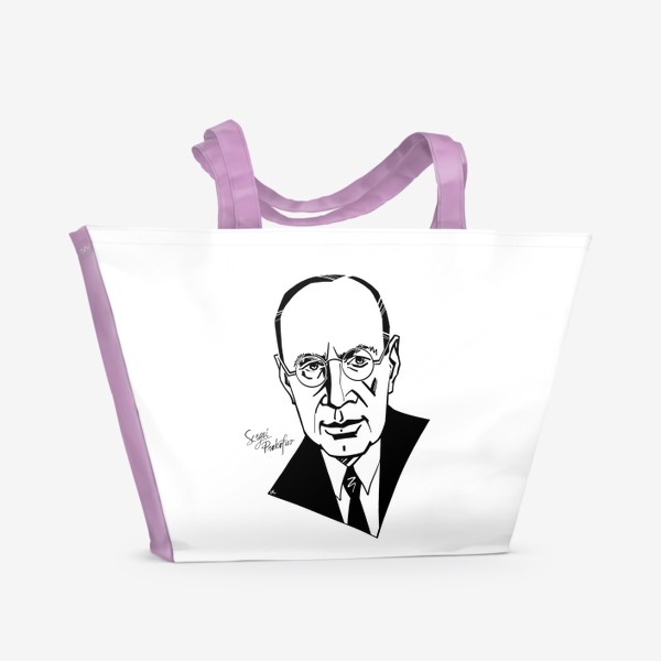 Пляжная сумка «Сергей Прокофьев, графический портрет композитора, черно-белый»