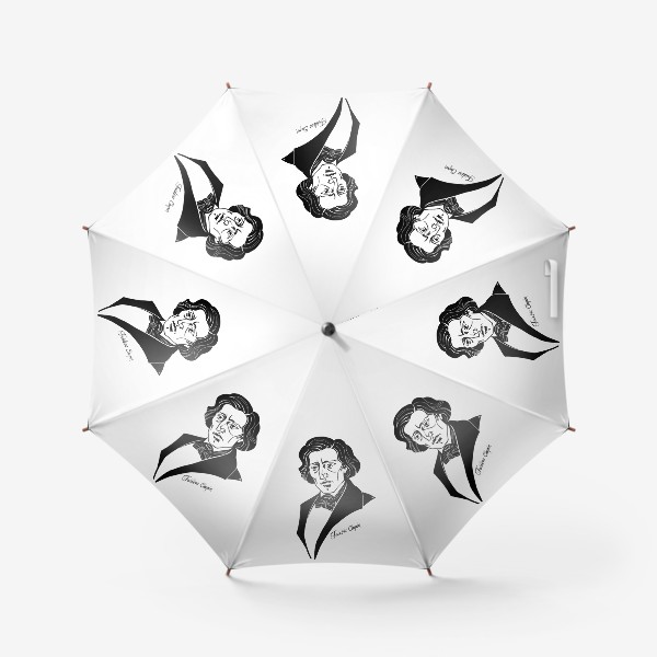 Зонт «Фридерик Шопен, графический портрет композитора, черно-белый»