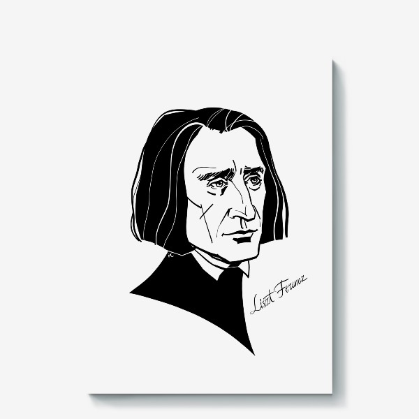 Холст «Ференц Лист, графический портрет композитора, черно-белый»