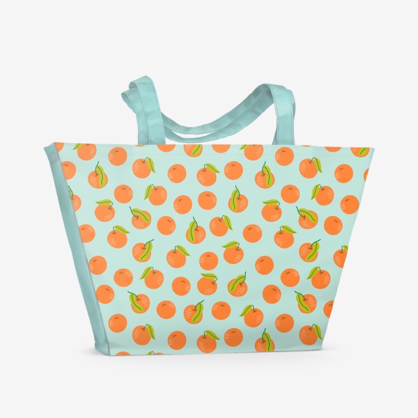 Пляжная сумка «Паттерн с мандаринами на голубом фоне»