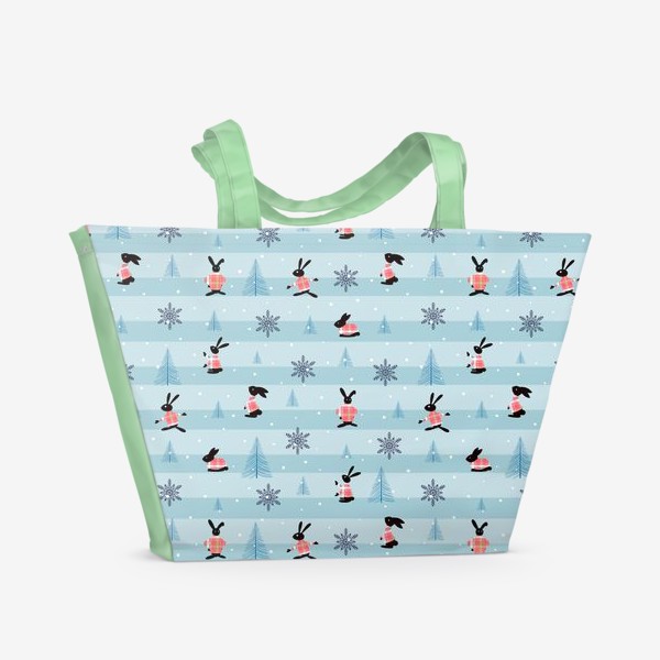 Пляжная сумка «Кролики в свитерах на полосатом фоне»