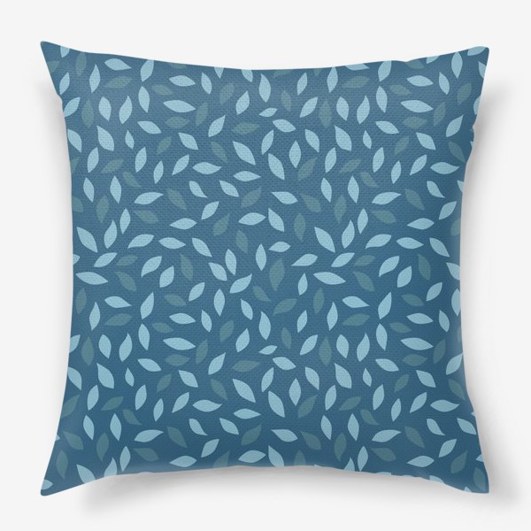 Подушка «Нежный принт весенние Листья. Бесшовный однотонный паттерн с синими и голубыми листьями»