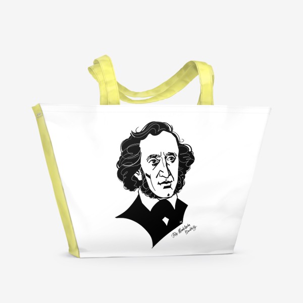 Пляжная сумка «Феликс Мендельсон, графический портрет композитора, черно-белый»