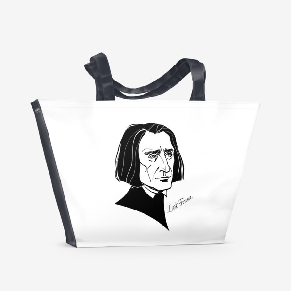 Пляжная сумка «Ференц Лист, графический портрет композитора, черно-белый»