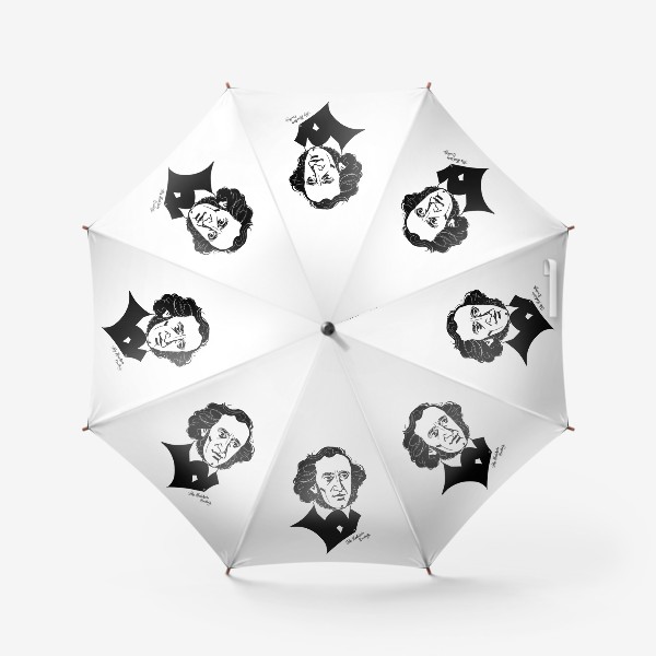 Зонт «Феликс Мендельсон, графический портрет композитора, черно-белый»