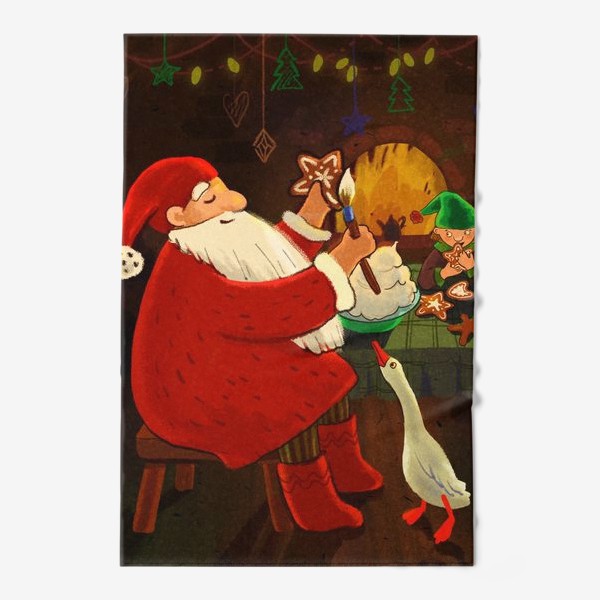 Полотенце &laquo;Дед Мороз раскрашивает пряники&raquo;