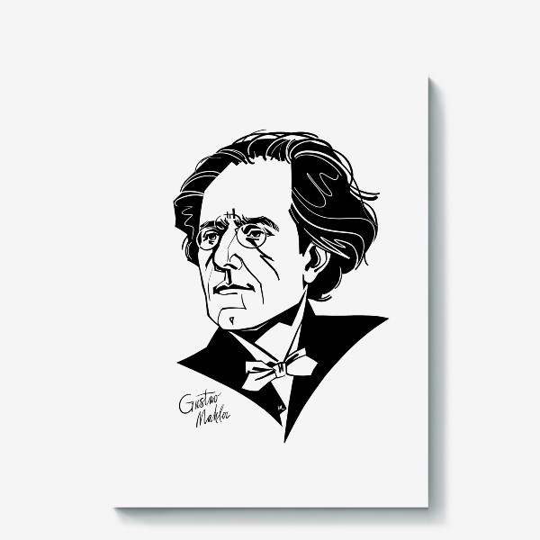 Холст «Густав Малер, графический портрет композитора, черно-белый»