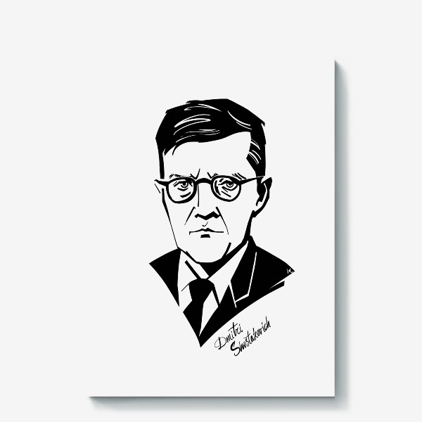 Холст «Дмитрий Шостакович, графический портрет композитора, черно-белый»