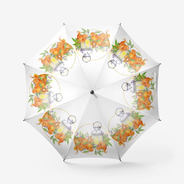 Зонт «Мандарины, фонарик и гирлянда.»