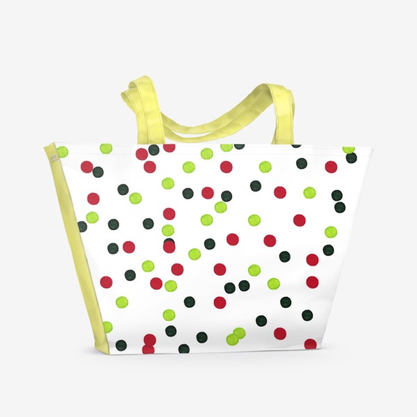 Пляжная сумка &laquo;Новогодний абстрактный паттерн Красный и зеленый горошек Конфетти&raquo;