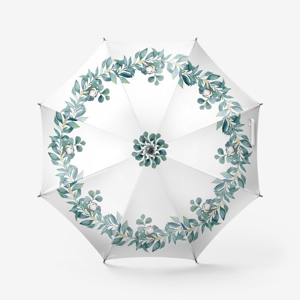Зонт «Декоративный венок из веток омелы, эвкалипта и цветов хлопка»