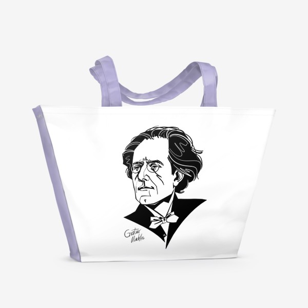 Пляжная сумка «Густав Малер, графический портрет композитора, черно-белый»