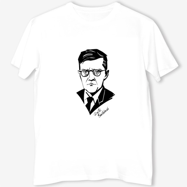 Футболка «Дмитрий Шостакович, графический портрет композитора, черно-белый»