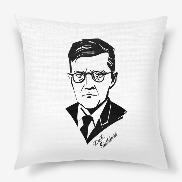 Подушка «Дмитрий Шостакович, графический портрет композитора, черно-белый»