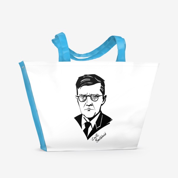 Пляжная сумка «Дмитрий Шостакович, графический портрет композитора, черно-белый»
