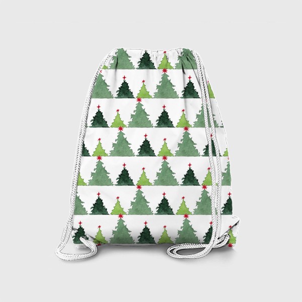 Рюкзак «Новогодний абстрактный паттерн Зеленые ёлочки с красными звездами»