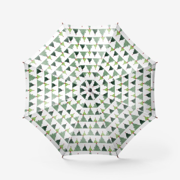 Зонт «Новогодний абстрактный паттерн Зеленые ёлочки с красными звездами»