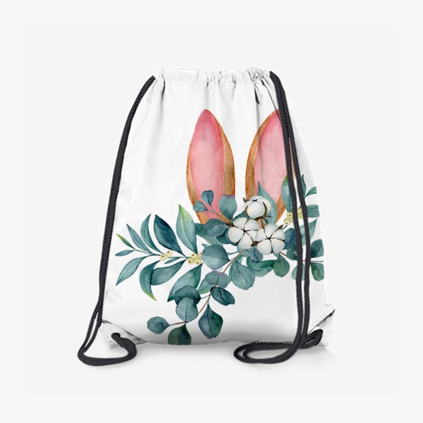 Рюкзак «Принт с заячьими ушами и букетом из омелы, эвкалипта и цветами хлопка»