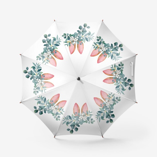 Зонт «Принт с заячьими ушами и букетом из омелы, эвкалипта и цветами хлопка»