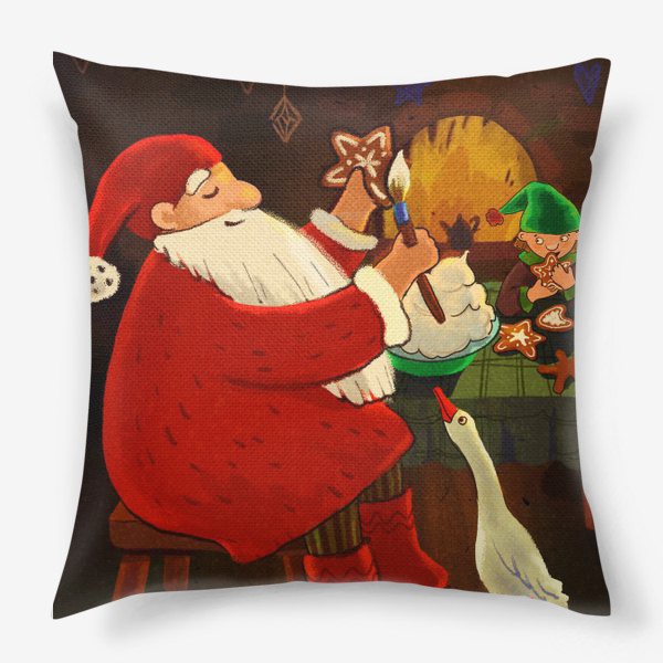 Подушка «Дед Мороз раскрашивает пряники»