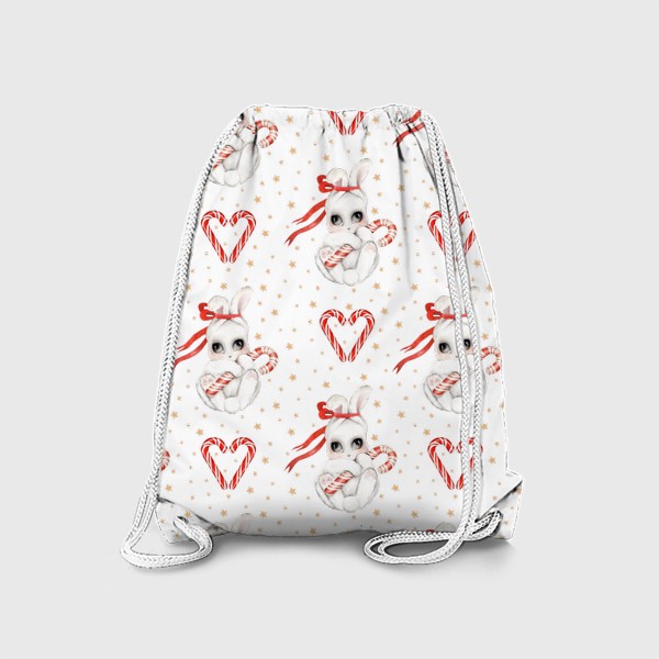 Рюкзак «Новогодний зайка. Леденцовые сердечки.»
