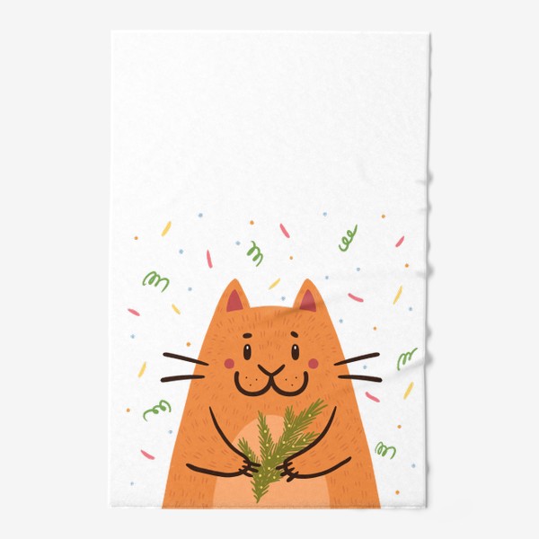Полотенце «Милый кот с еловой веточкой. Новый год»