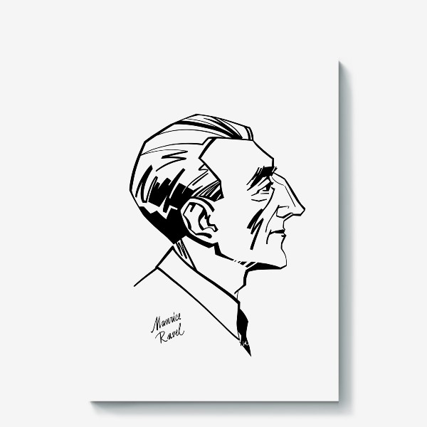 Холст «Морис Равель, графический портрет композитора, черно-белый»
