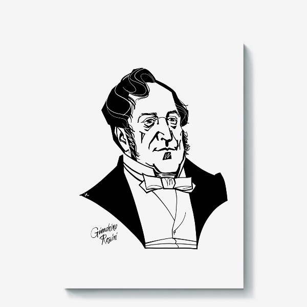 Холст «Джоаккино Россини, графический портрет композитора, черно-белый»