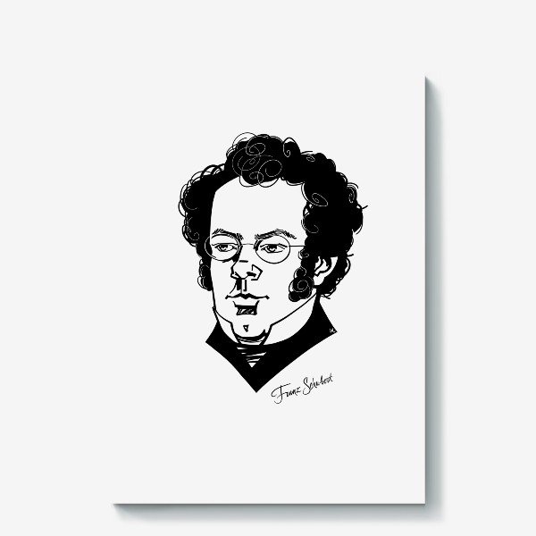 Холст «Франц Шуберт, графический портрет композитора, черно-белый»