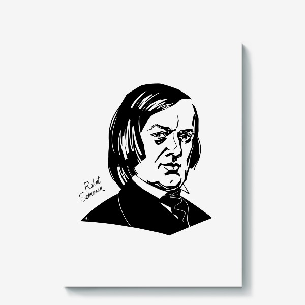 Холст «Роберт Шуман, графический портрет композитора, черно-белый»
