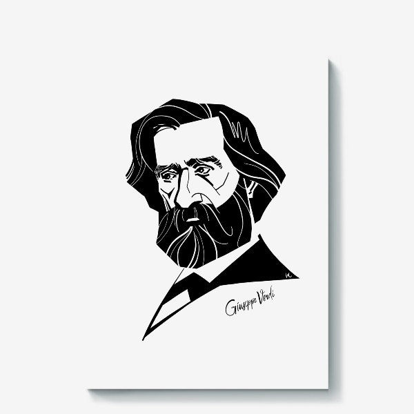 Холст «Джузеппе Верди, графический портрет композитора, черно-белый»
