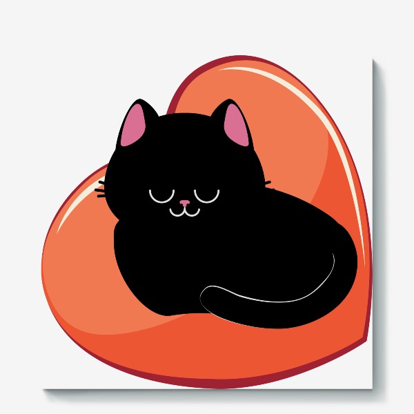 Холст «Черная кошка спит в сердце»