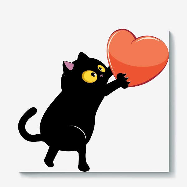 Холст «Черный кот несет сердце»