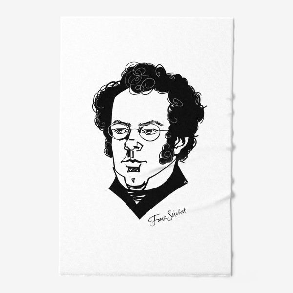 Полотенце «Франц Шуберт, графический портрет композитора, черно-белый»