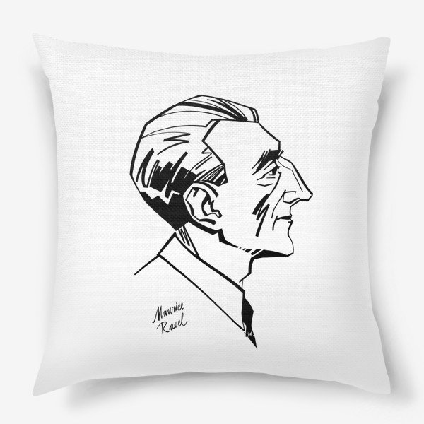 Подушка «Морис Равель, графический портрет композитора, черно-белый»