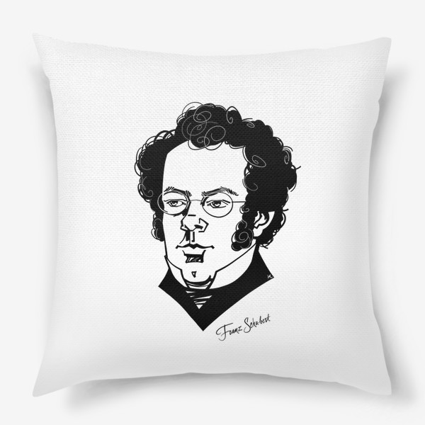 Подушка «Франц Шуберт, графический портрет композитора, черно-белый»