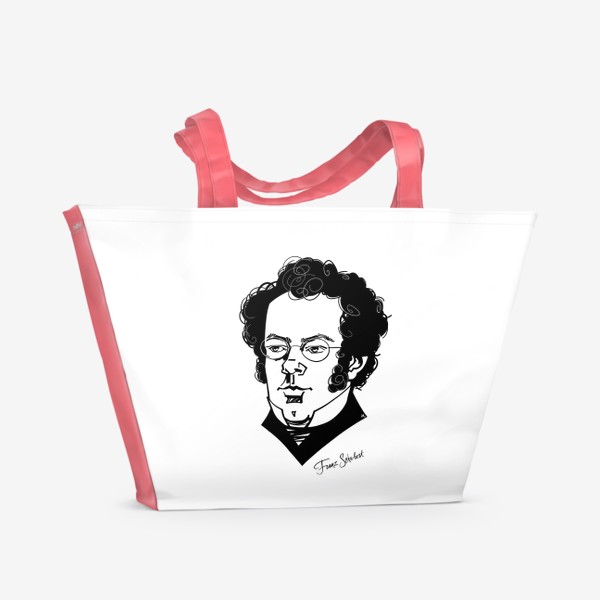 Пляжная сумка «Франц Шуберт, графический портрет композитора, черно-белый»
