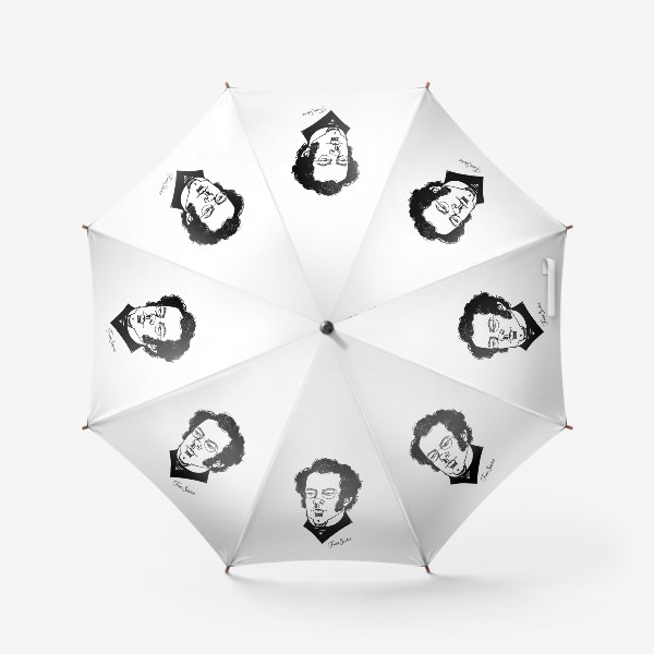 Зонт «Франц Шуберт, графический портрет композитора, черно-белый»