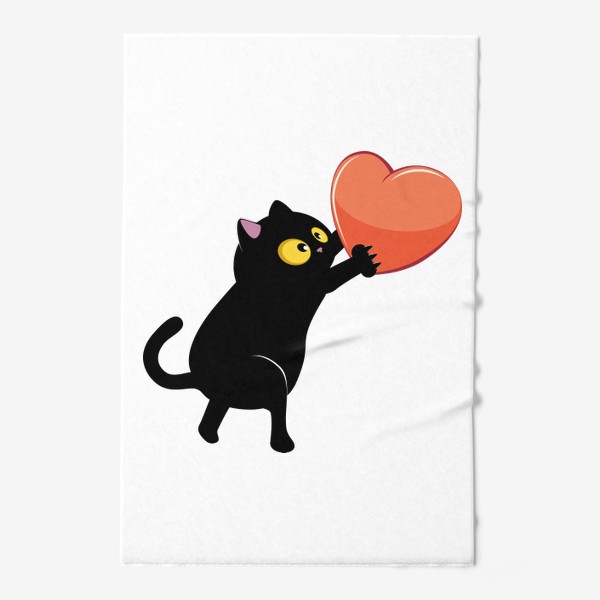 Полотенце «Черный кот несет сердце»