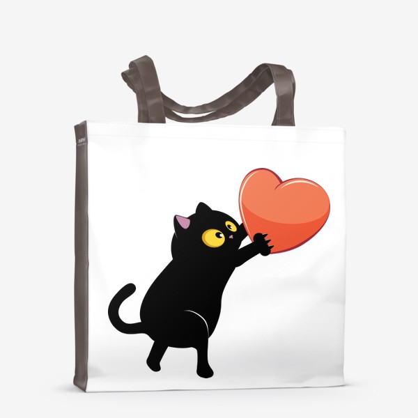 Сумка-шоппер &laquo;Черный кот несет сердце&raquo;