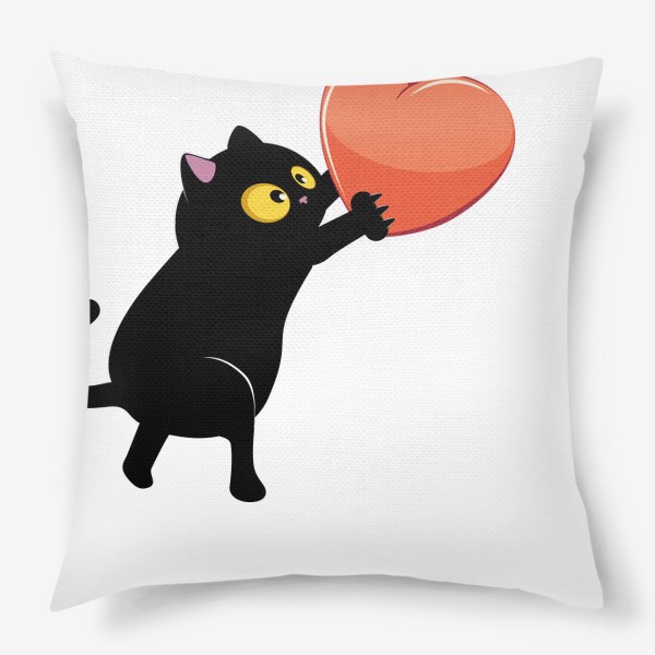 Подушка «Черный кот несет сердце»