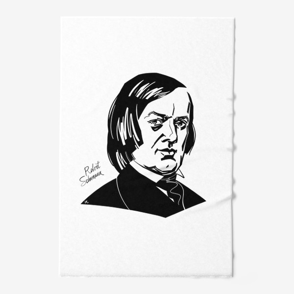 Полотенце «Роберт Шуман, графический портрет композитора, черно-белый»