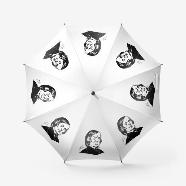 Зонт «Роберт Шуман, графический портрет композитора, черно-белый»