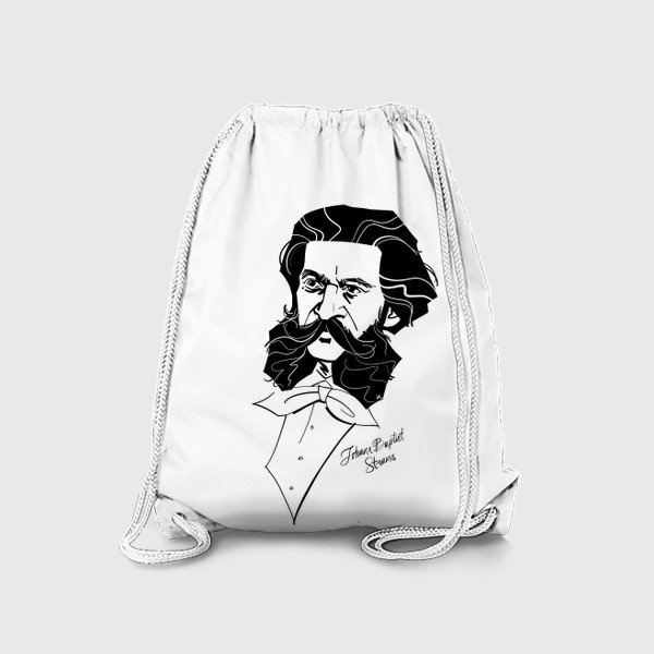 Рюкзак «Иоганн Штраус, графический портрет композитора, черно-белый»