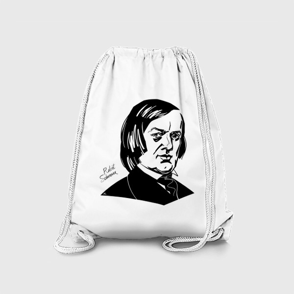 Рюкзак «Роберт Шуман, графический портрет композитора, черно-белый»
