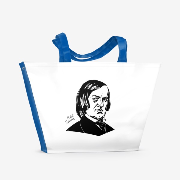 Пляжная сумка «Роберт Шуман, графический портрет композитора, черно-белый»