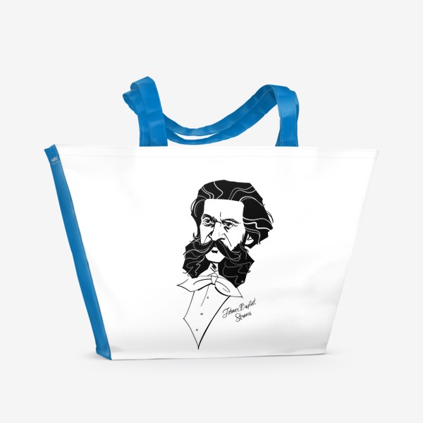 Пляжная сумка «Иоганн Штраус, графический портрет композитора, черно-белый»