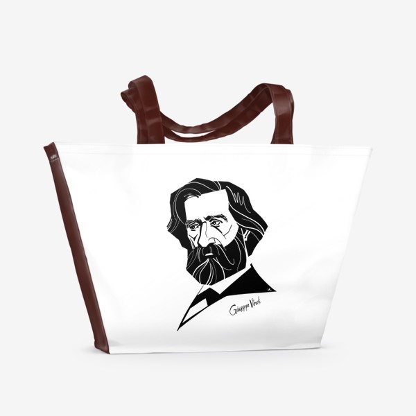 Пляжная сумка «Джузеппе Верди, графический портрет композитора, черно-белый»