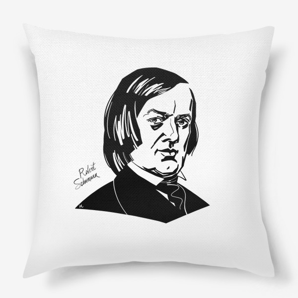 Подушка «Роберт Шуман, графический портрет композитора, черно-белый»
