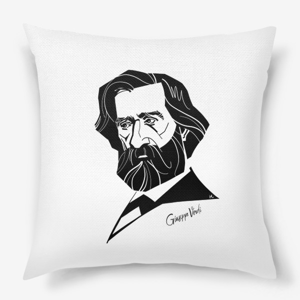 Подушка «Джузеппе Верди, графический портрет композитора, черно-белый»